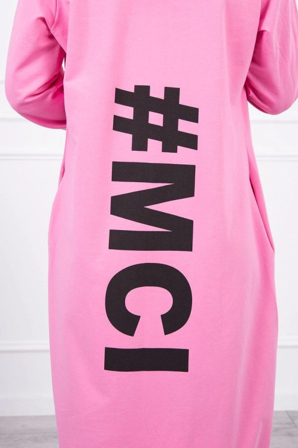 Kardigán s kapucňou a s veľkým nápisom #MCI na chrbte jasný ružový