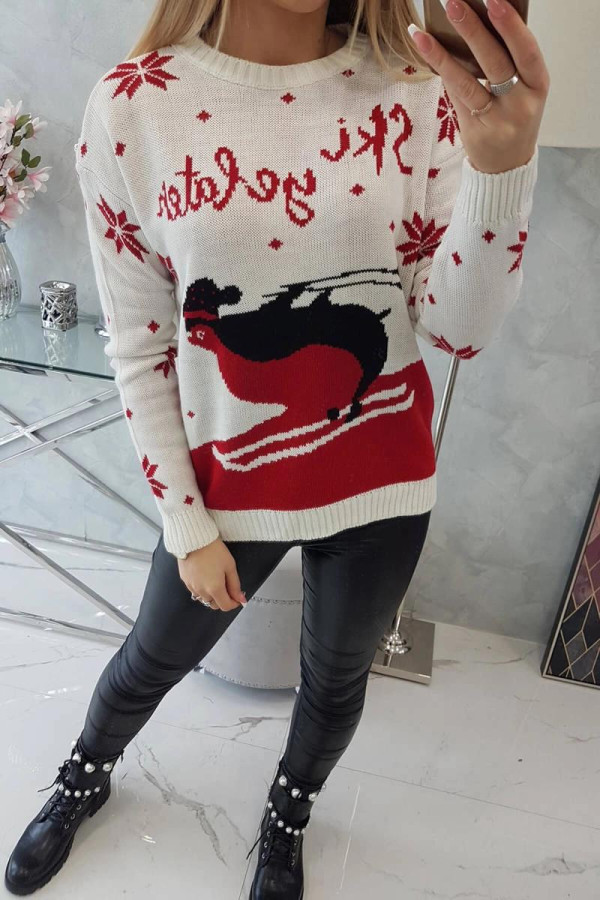 Vianočný sveter s tučniakom model 2021-21 farba ecru