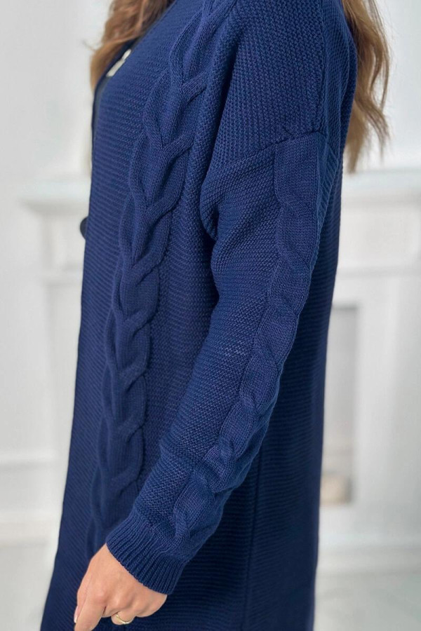Kardigánový sveter s vrkočovým vzorom model 2021-5 farba námornícka modrá