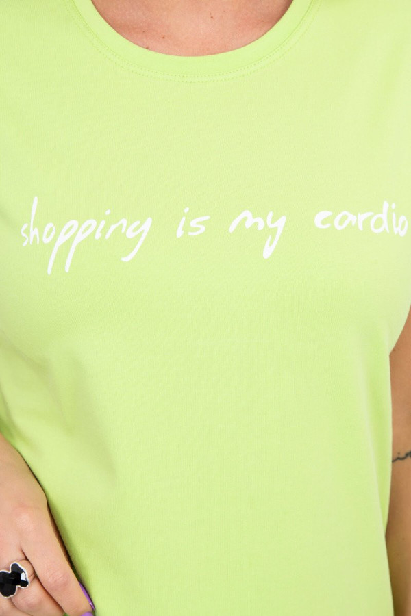 Tričko s nápisom Shopping is my cardio svetlozelené