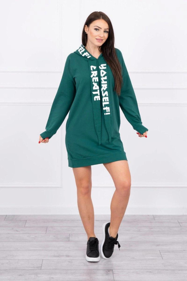 Šaty s kapucňou a nápismi Create Yourself zelené