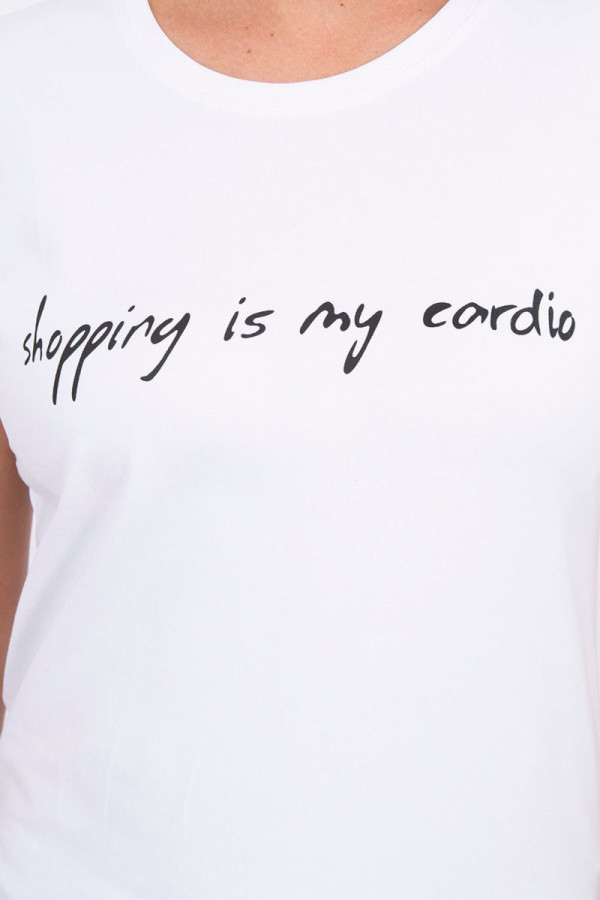 Tričko s nápisom Shopping is my cardio biele