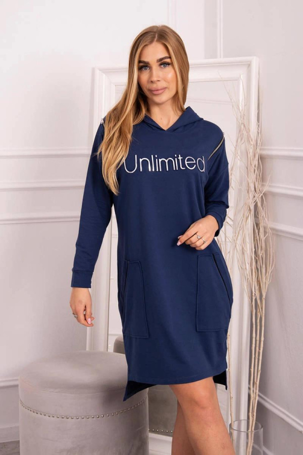 Šaty Unlimited s vreckami a zipsami model 9190 farba džínsová