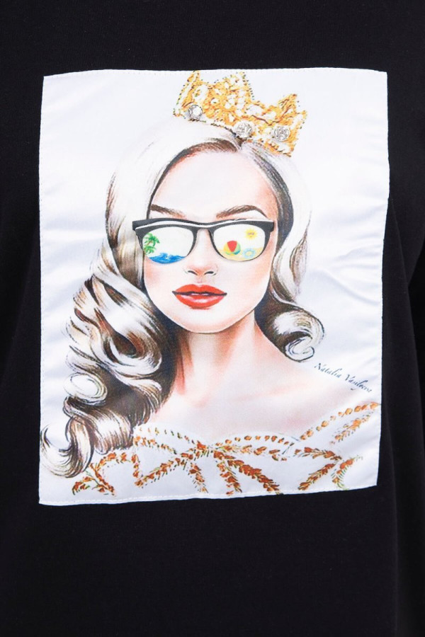 Tričko s 3D grafikou dievčaťa v okuliaroch čierne