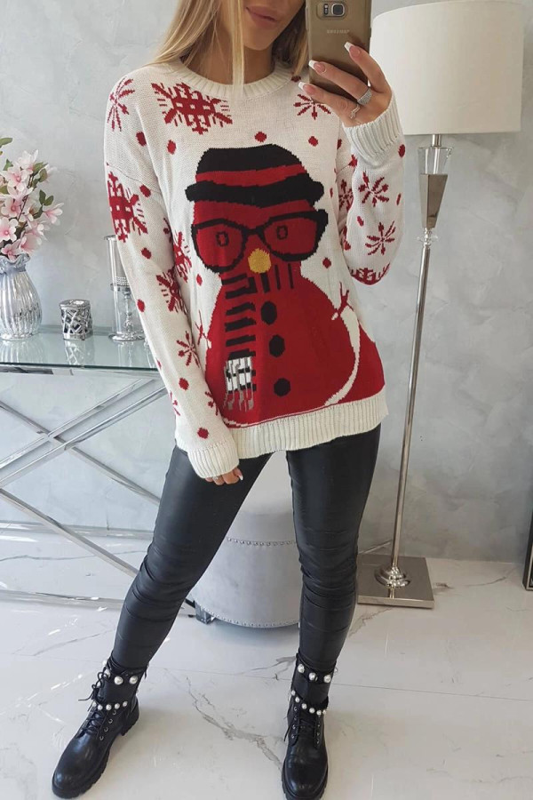 Vianočný sveter so snehuliakom model 2021-16 farba ecru