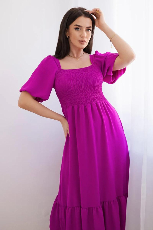Šaty s plisovaným výstrihom model 5952 tmavé fialové
