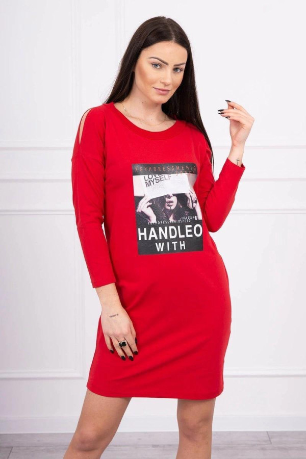 Šaty s grafikou a nápisom Handleo With červené
