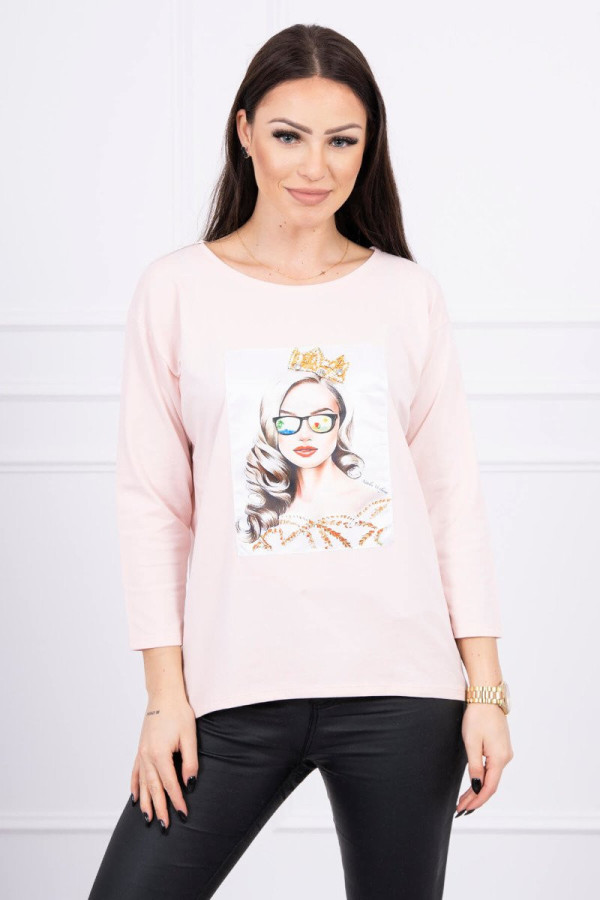 Tričko s 3D grafikou dievčaťa v okuliaroch pudrovo ružové