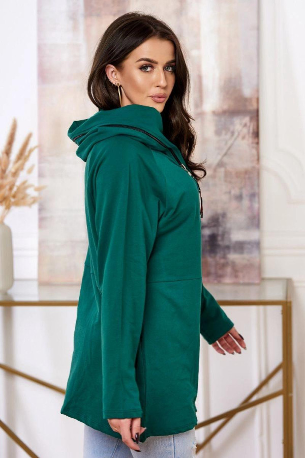 Oversize tunika so zipsom na kapucni model 0160 zelená