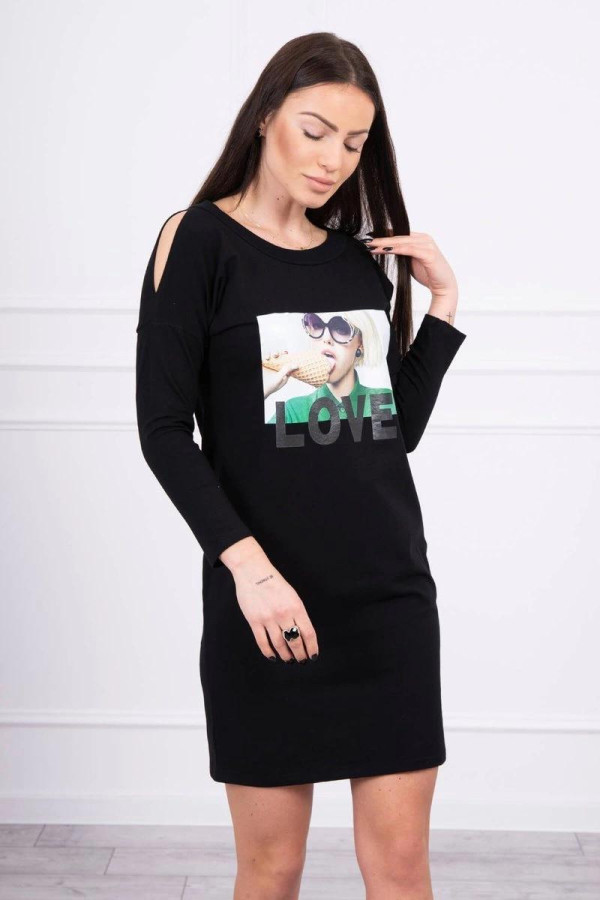 Šaty s grafikou a nápisom Love model 66857 čierne