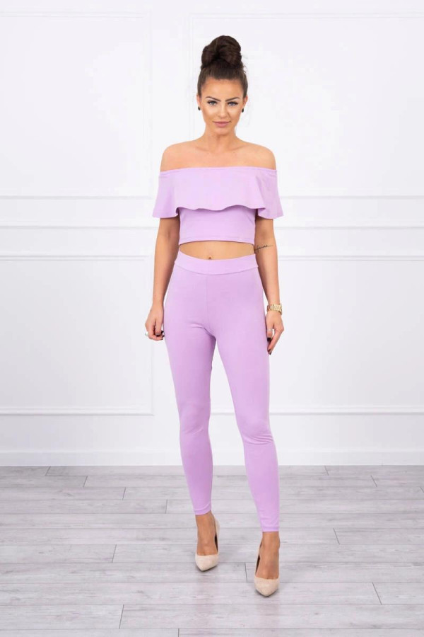Komplet nohavice + top s volánmi farba lila