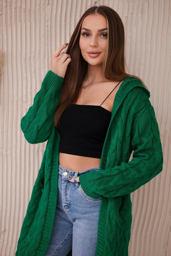 Kardigánový sveter s kapucňou a vreckami model 2019-24 zelený