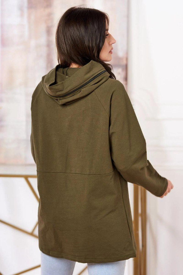 Oversize tunika so zipsom na kapucni model 0160 farba khaki