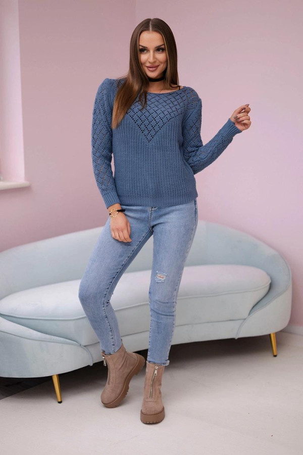 Úpletový sveter s kosoštvorcovým vzorom model 2019-39 farba džínsová