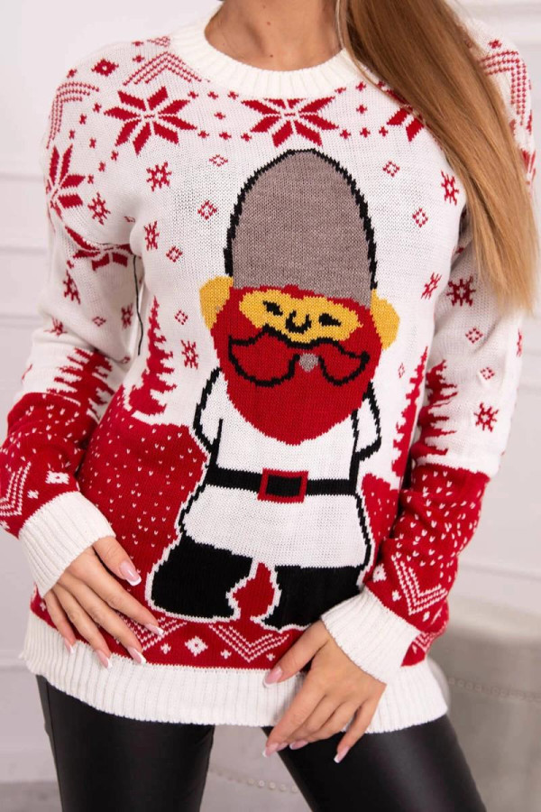 Vianočný sveter s Mikulášom model 2021-23 farba ecru