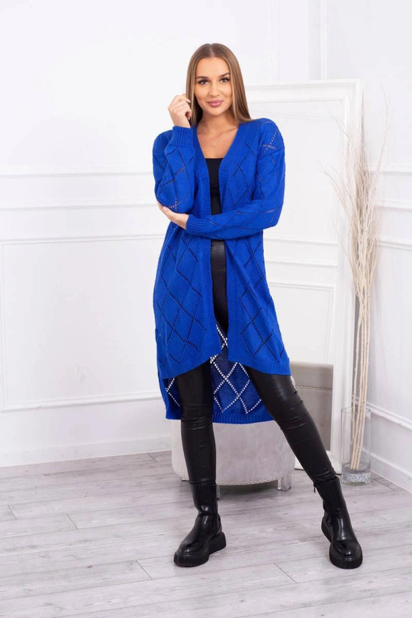 Kardigánový sveter s perforovaným vzorom model 2020-4 farba kráľovská modrá