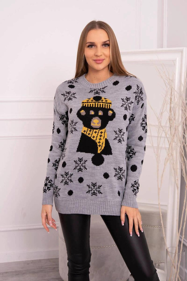 Vianočný sveter s medvedíkom model 2021-19 šedý