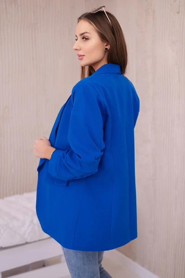 Elegantné sako s nariasenými rukávmi model 9709 farba kráľovská modrá
