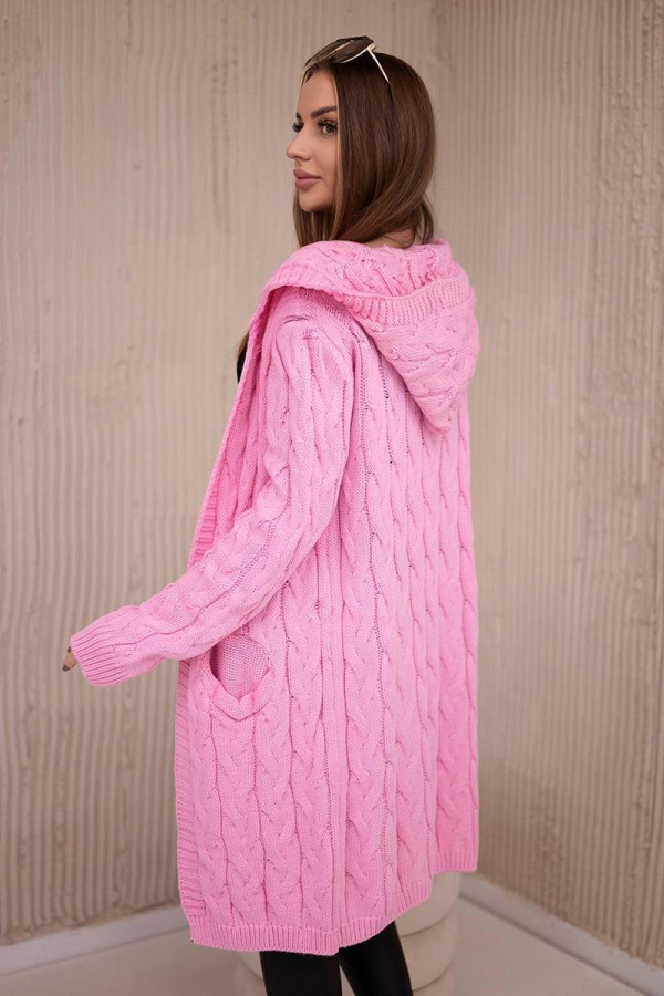 Kardigánový sveter s kapucňou a vreckami model 2019-24 jasný ružový