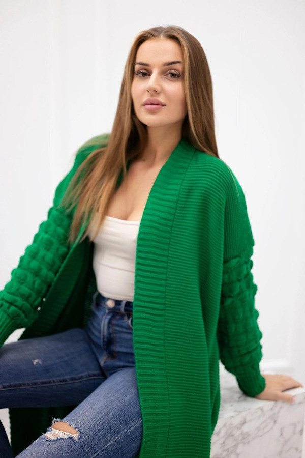 Dlhý kardigánový sveter s netopierími rukávmi model 2020-9 svetlý zelený