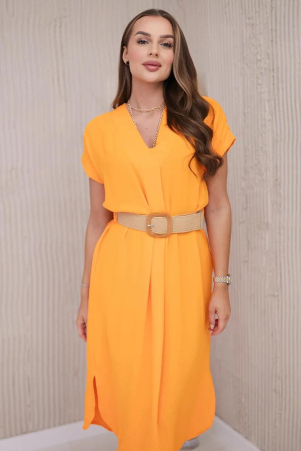 Midi šaty s ozdobným opaskom model 5904 oranžové