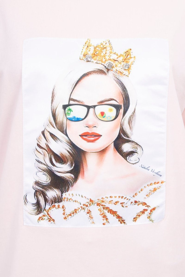 Tričko s 3D grafikou dievčaťa v okuliaroch pudrovo ružové