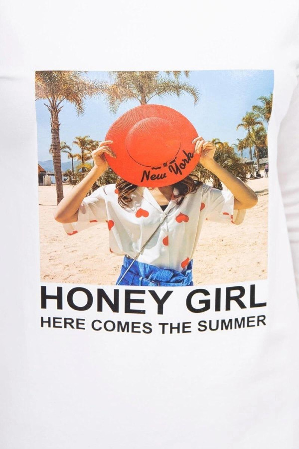 Šaty s letným motívom a nápisom Honey Girl farba ecru