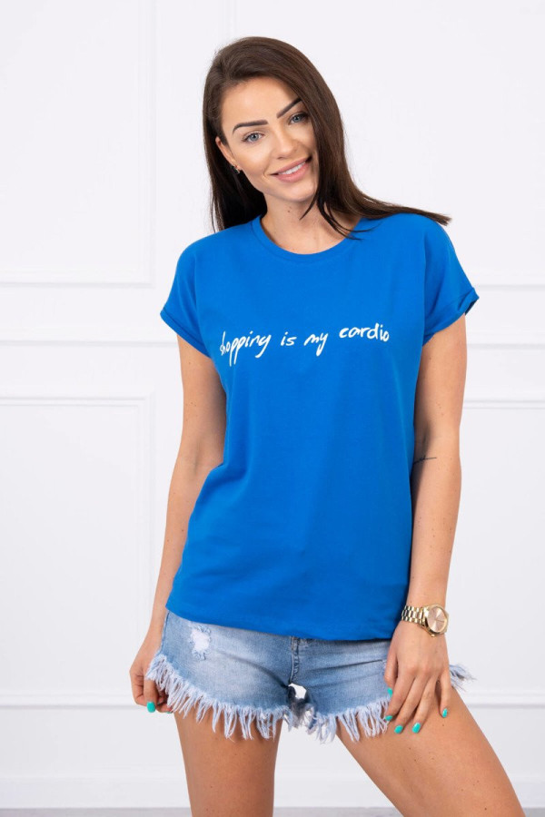 Tričko s nápisom Shopping is my cardio farba kráľovská modrá