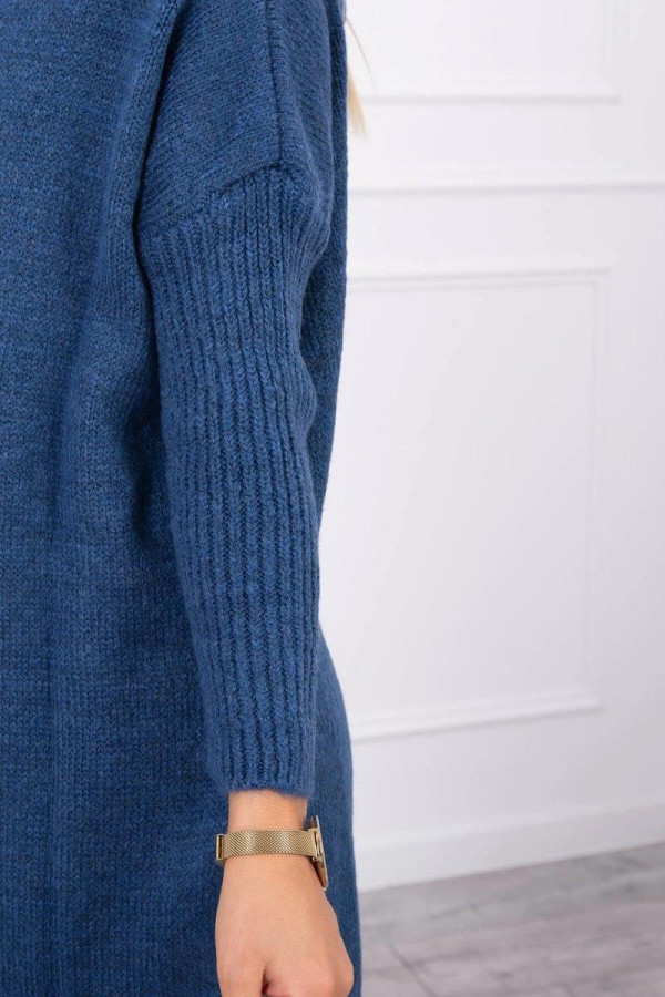 Kardigánový sveter s kapucňou a netopierími rukávmi model 2020-14 farba džínsová