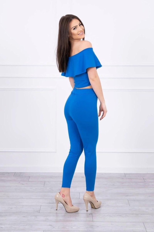 Komplet nohavice + top s volánmi farba kráľovská modrá