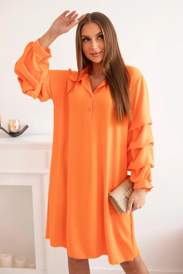 Oversize šaty s nariasenými rukávmi model IT-24 oranžové
