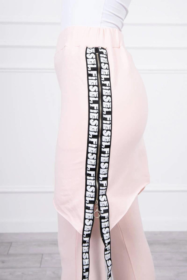 Nohavice à la overal s ramienkom s nápisom Selfie pudrovo ružové