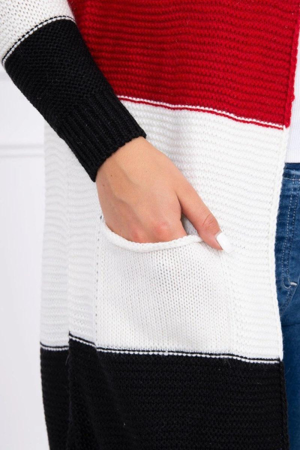 Trojfarebný kardigánový sveter model 2019-12 čierny+červený