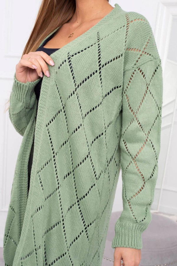 Kardigánový sveter s perforovaným vzorom model 2020-4 tmavý mentolový