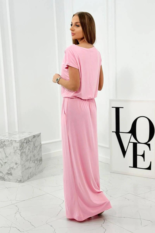 Dlhé viskózové šaty s vreckami model 9464 jasné ružové