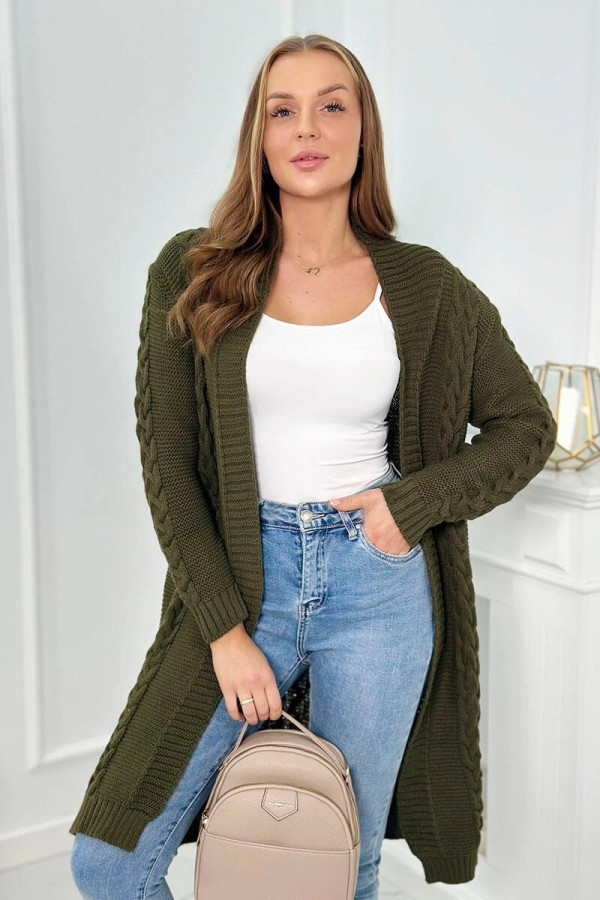 Kardigánový úpletový sveter model 2019-1 khaki