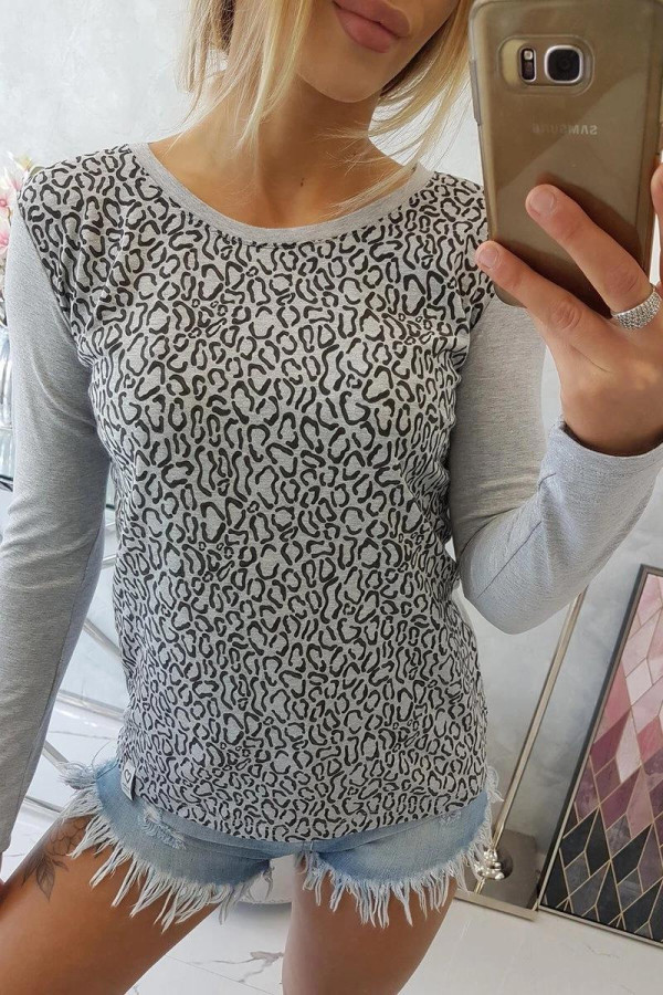 Tričko s jednofarebným leopardím vzorom šedé