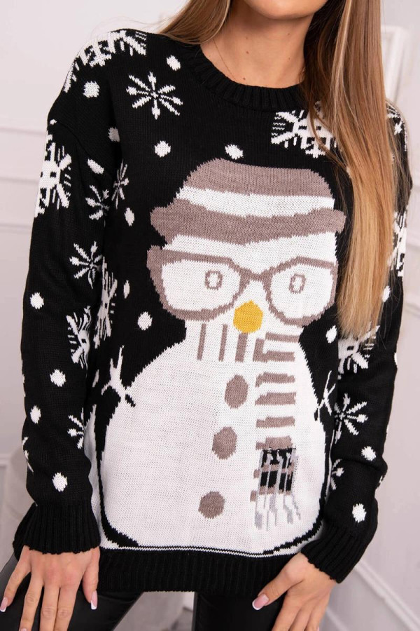 Vianočný sveter so snehuliakom model 2021-16 čierny