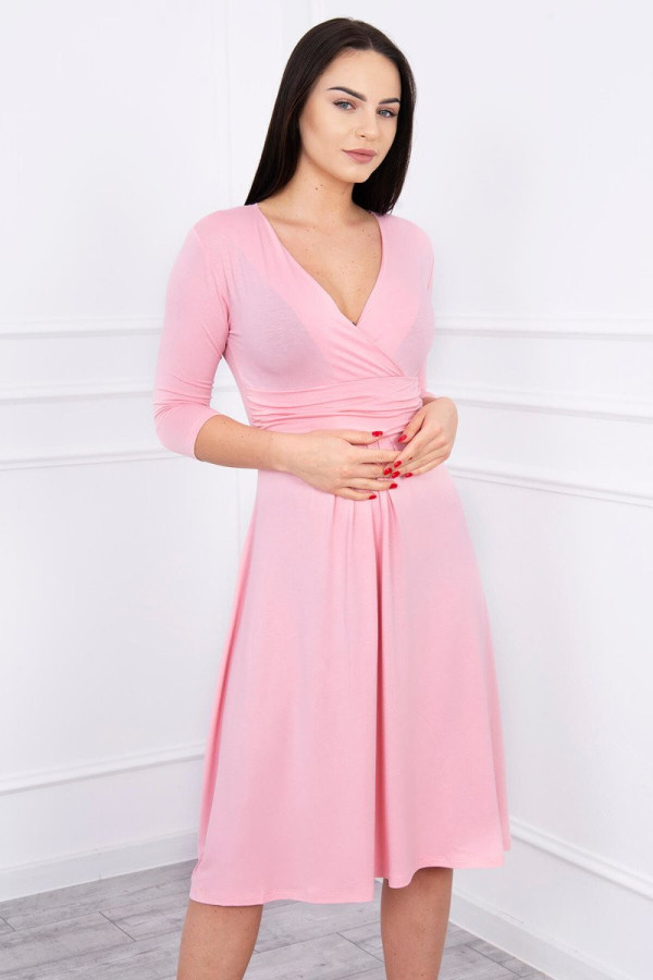 Voľné šaty s preväzom pod hrudníkom model 8314 pudrovo ružové