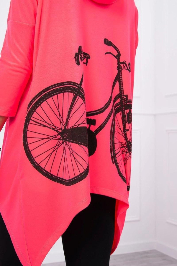 Mikina s potlačou bicykla na chrbte model 9139 neónovo ružová
