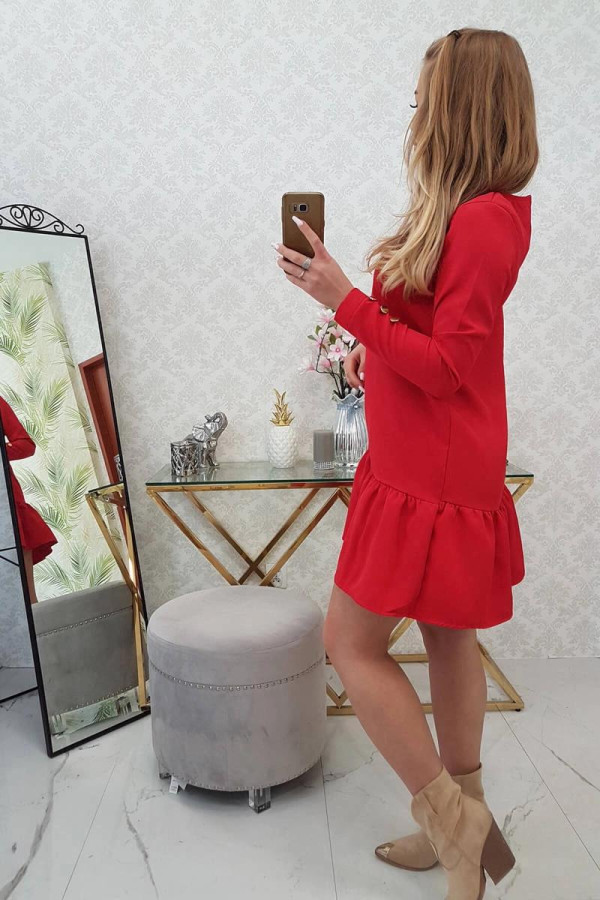 Šaty s volánovou sukňou a gombíkmi na rukávoch červené