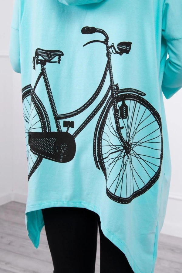 Mikina s potlačou bicykla na chrbte model 9139 mentolová