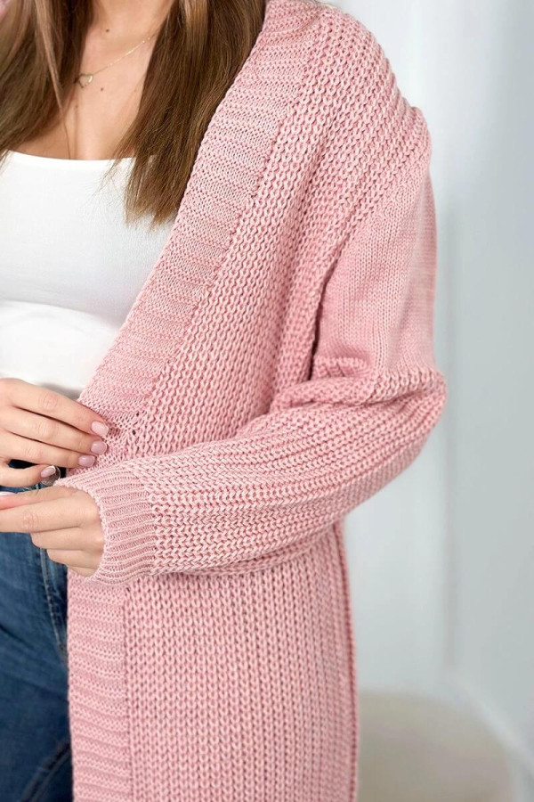 Kardigánový úpletový sveter model 2019-2 pudrovo ružový