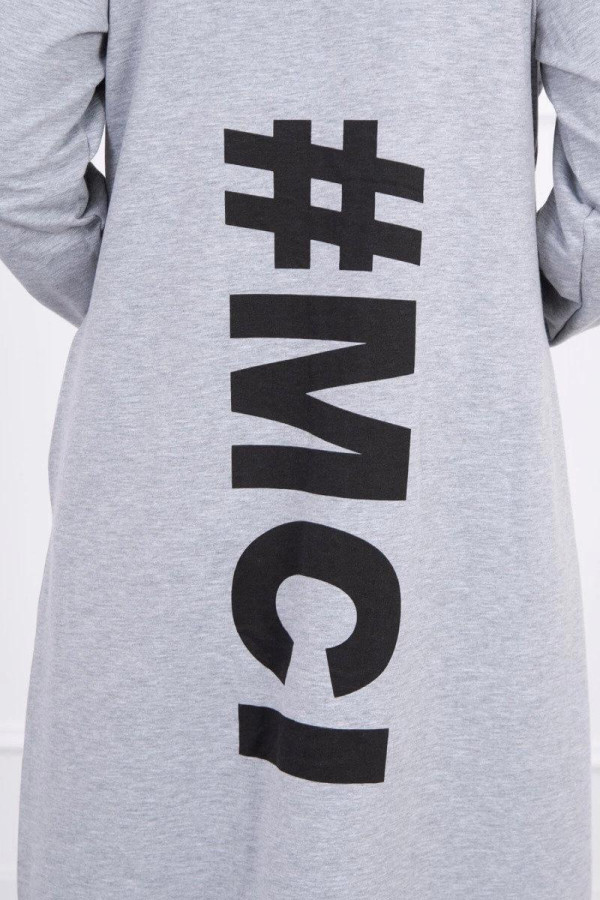 Kardigán s kapucňou a s veľkým nápisom #MCI na chrbte šedý