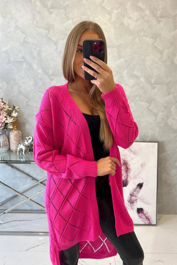 Kardigánový sveter s perforovaným vzorom model 2020-4 jasný ružový