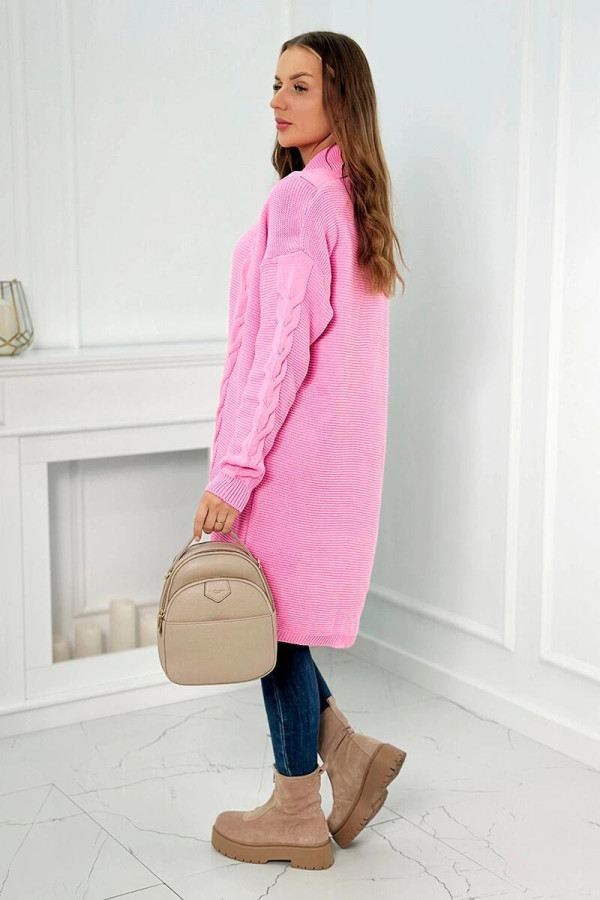 Kardigánový sveter s vrkočovým vzorom model 2021-5 jasný ružový
