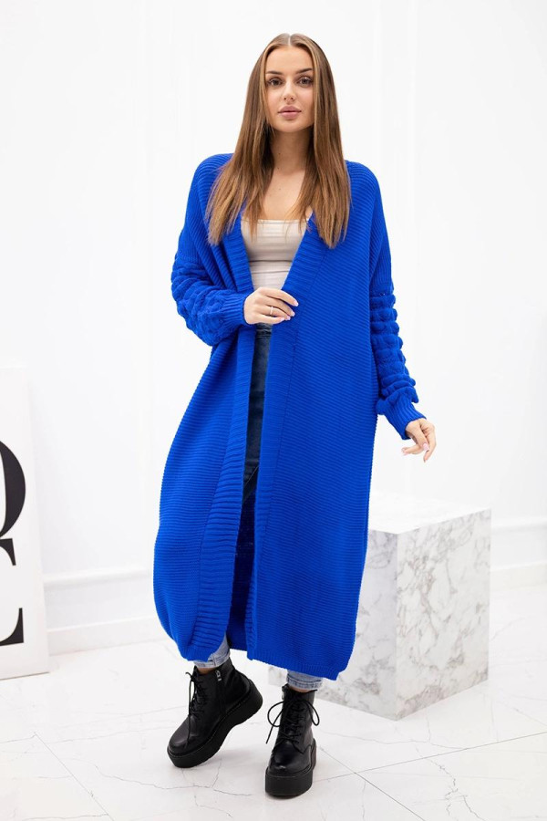 Dlhý kardigánový sveter s netopierími rukávmi model 2020-9 farba kráľovská modrá