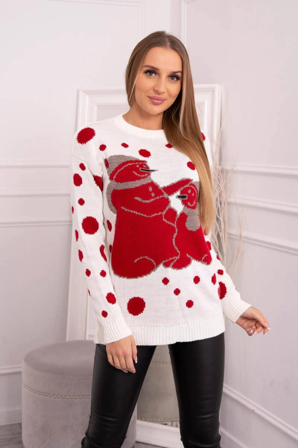 Vianočný sveter so snehuliakmi model 2021-18 farba ecru