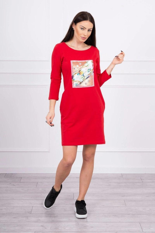 Šaty s vtáčím motívom z flitrov model 66813 červené