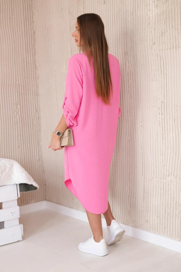 Voľné midi šaty s véčkovým výstrihom model 88536 ružové